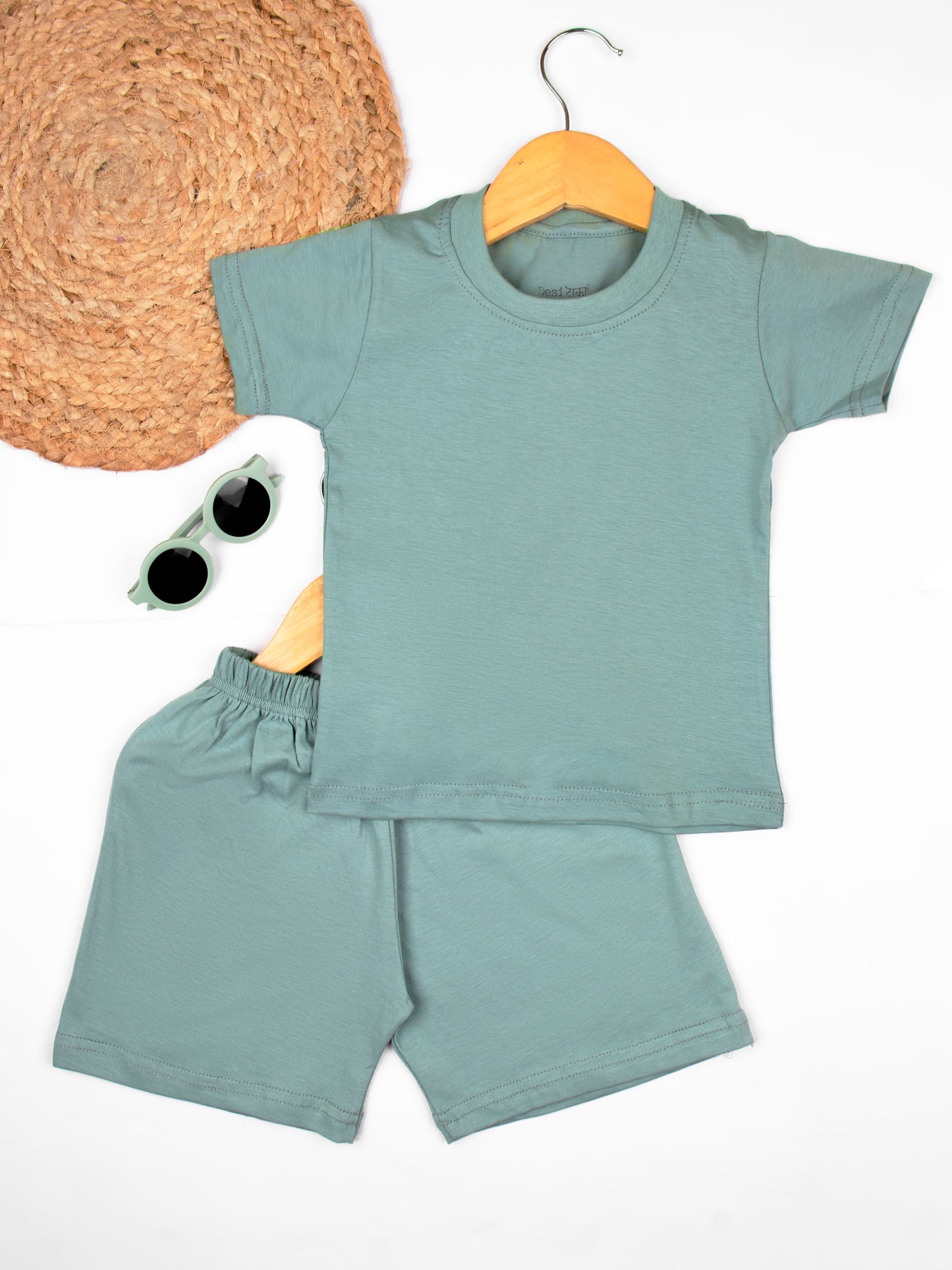 Plain Green Half Sleeve Tshirt & Short Co-Ord Set