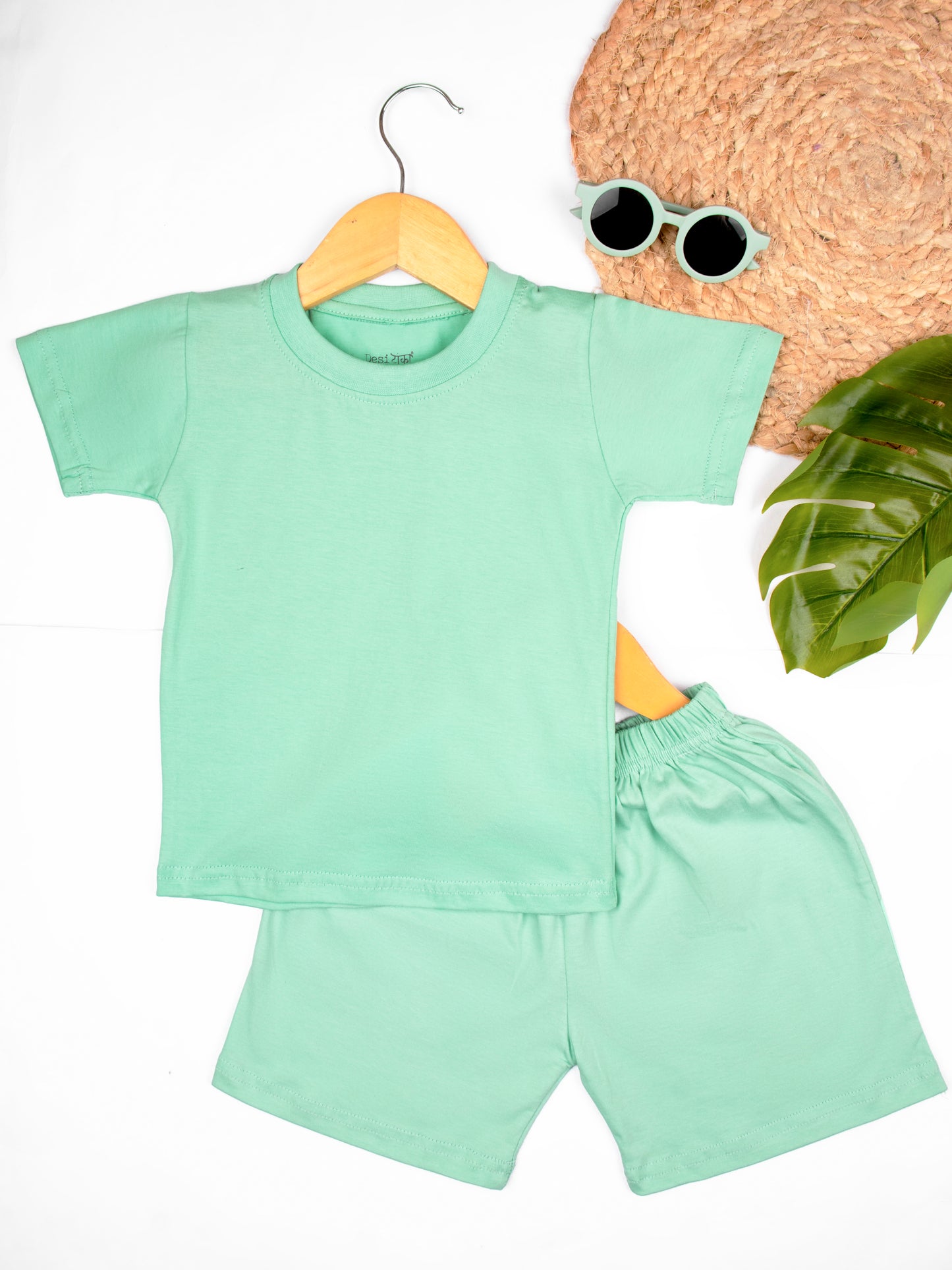 Classic Plain Mint Green Half Sleeve Tshirt & Short Co-Ord Set