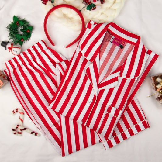 Red & White Striped Twinning Pajama Set