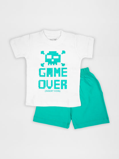 Game Over Print Half Sleeve Tshirt & Shorts Co-Ord Set