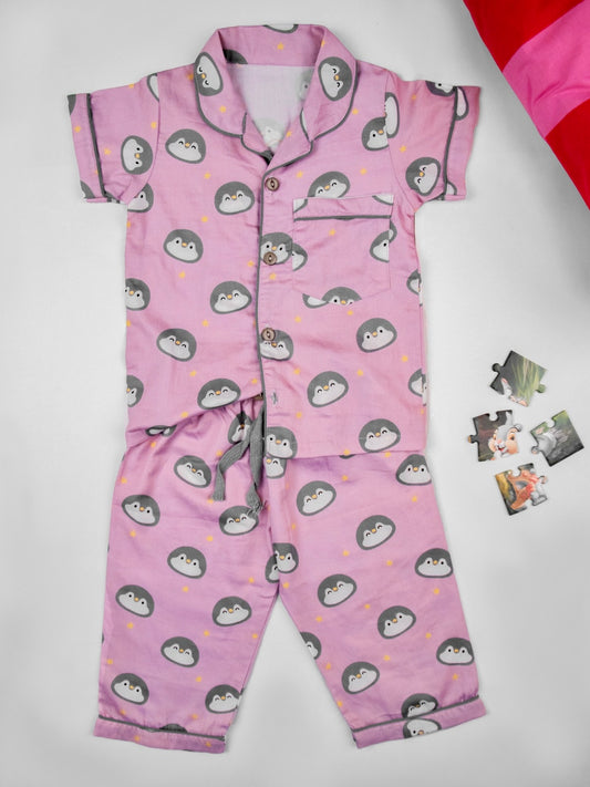 Pink Penguins Pajama Set for kids