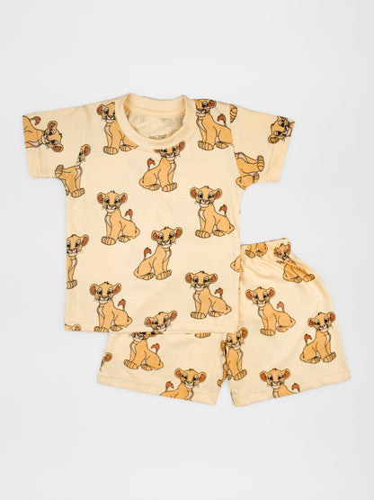 Lion Cub Print Half Sleeve Tshirt & Short Co-Ord Set