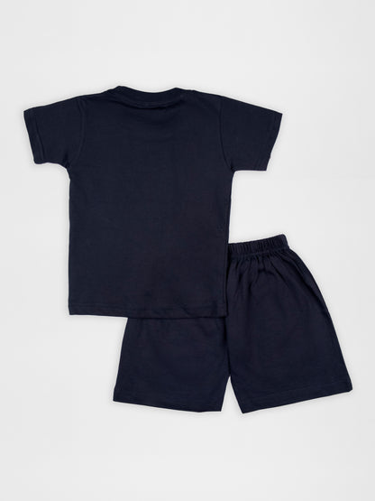 Classic Plain Navy Blue Half Sleeve Tshirt & Short Co-Ord Set