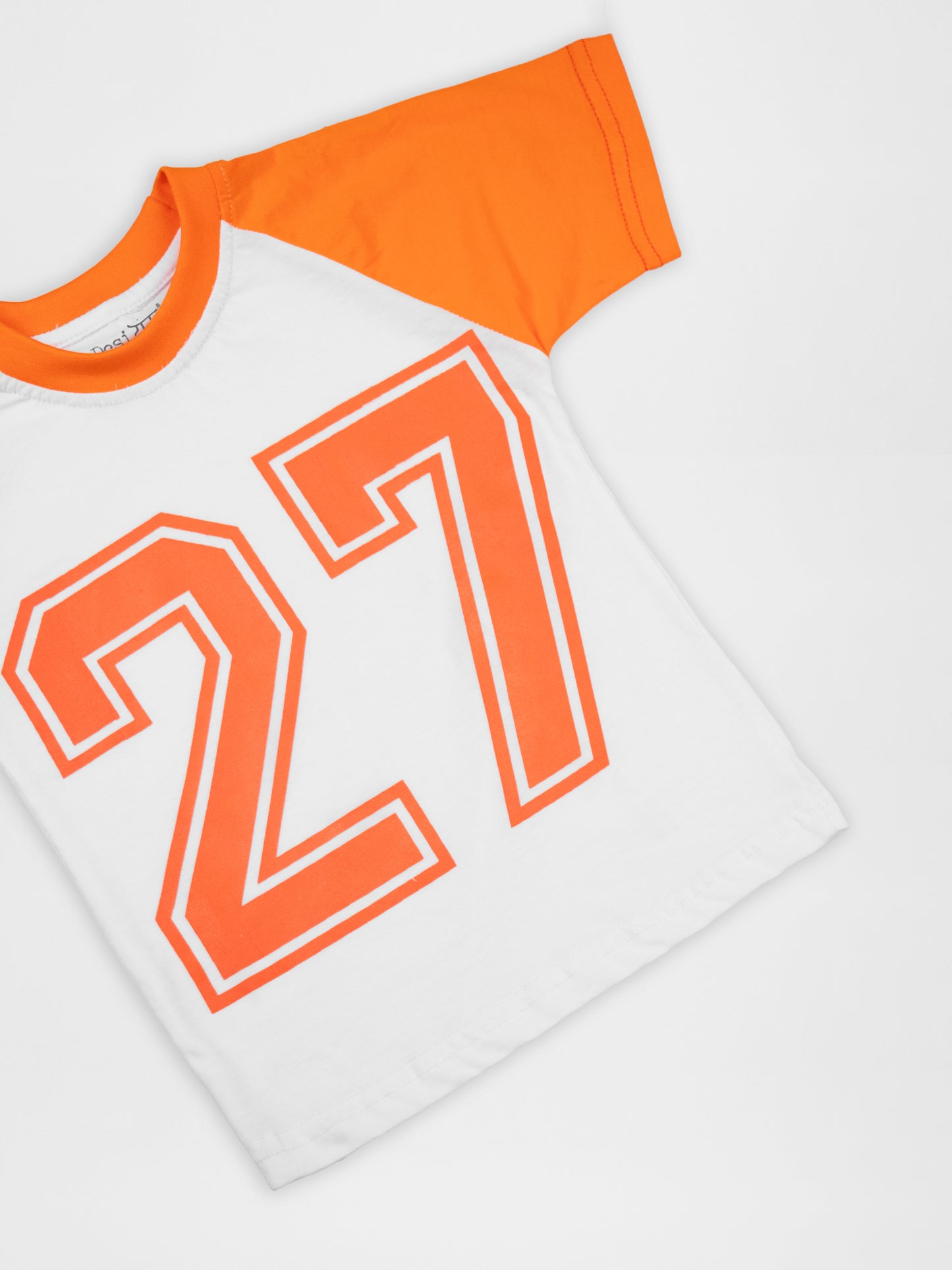 Orange 27 Print Half Sleeve Tshirt & Short Co-Ord Set