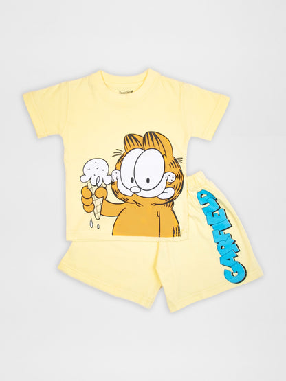 Garfield Print Half Sleeve Tshirt & Short Co-Ord Set