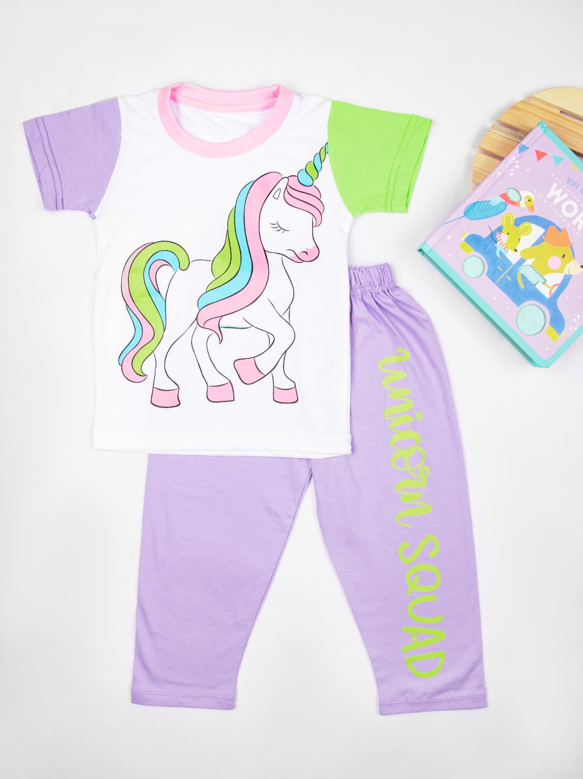 Unicorn Print Half Sleeve Tshirt & Pant Co-Ord Set For Girls