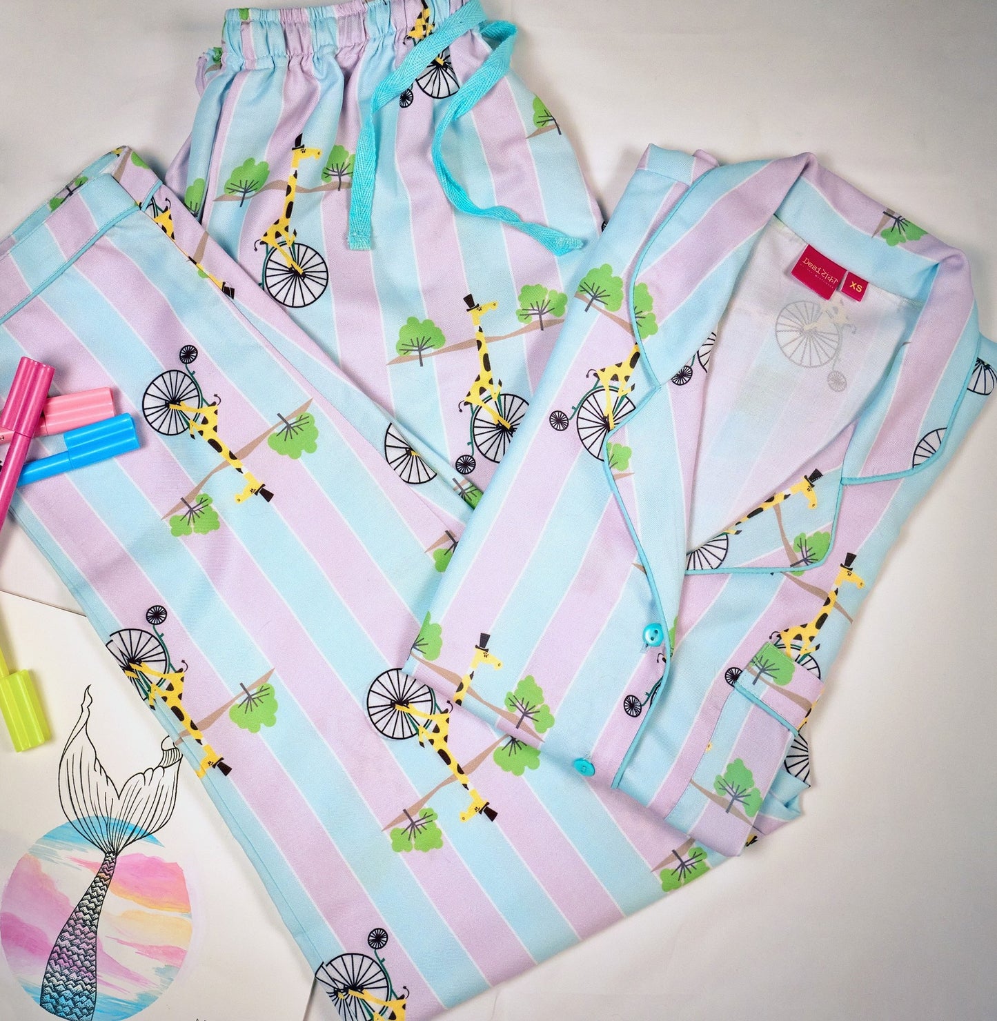 Giraffe On Wheels Pajama Set for Women