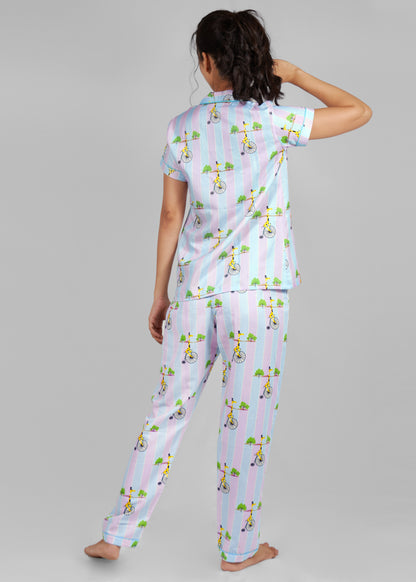 Giraffe On Wheels Pajama Set for Women