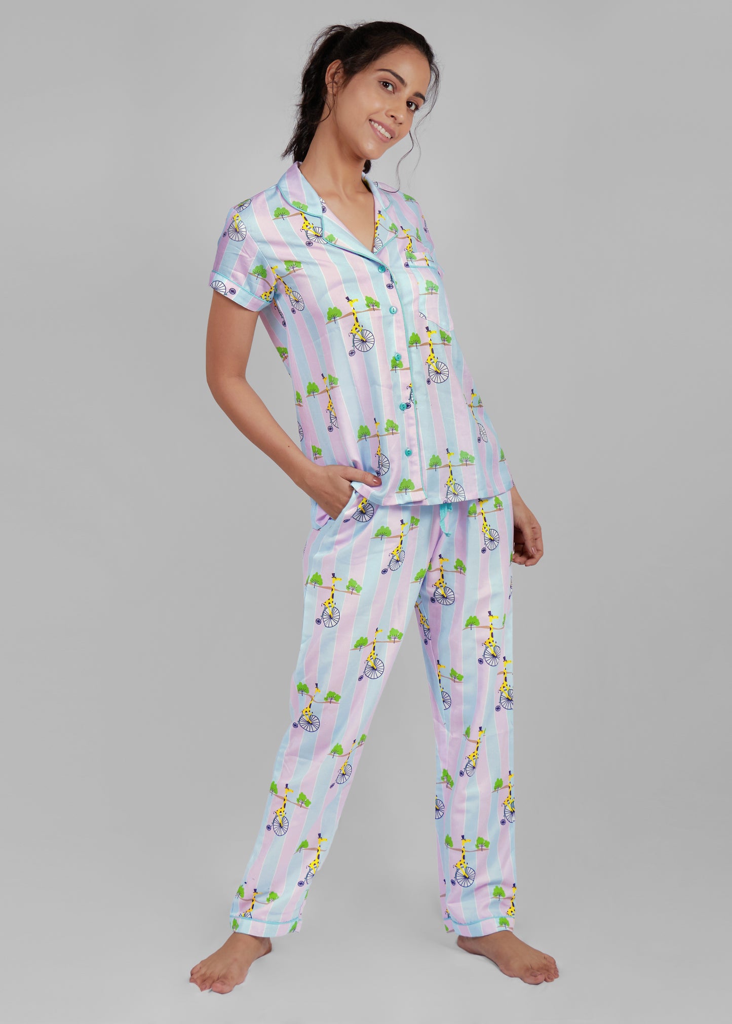 Giraffe On Wheels Pajama Set for Women