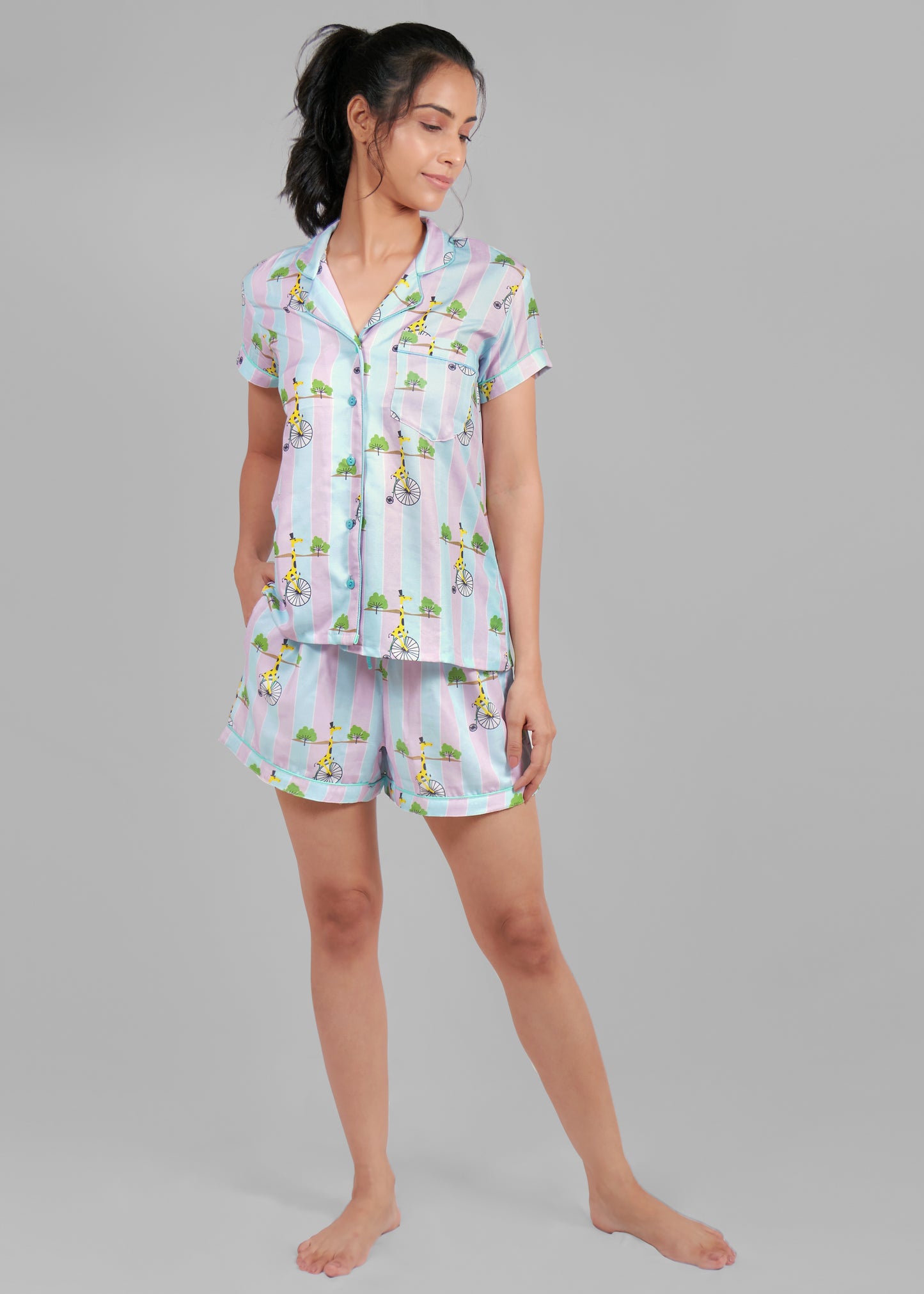 Giraffe on Wheels Short & Shirt Set for Women