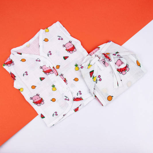 Nom Nom Fruits Bamboo Muslin Jhabla & Langot for Baby