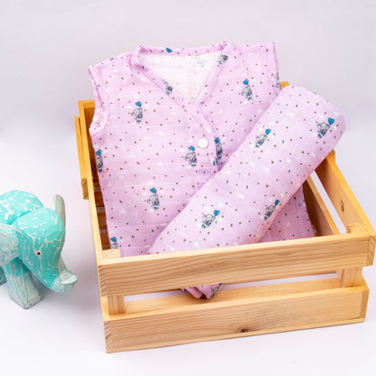 Happy Elephant Bamboo Muslin Jabla & Swaddle Set for Baby