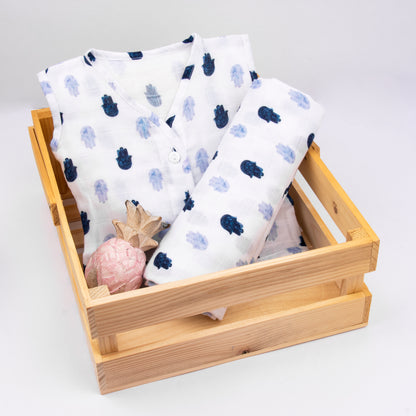 Hamsa Evil Eye Bamboo Muslin Jabla & Swaddle Set for Baby