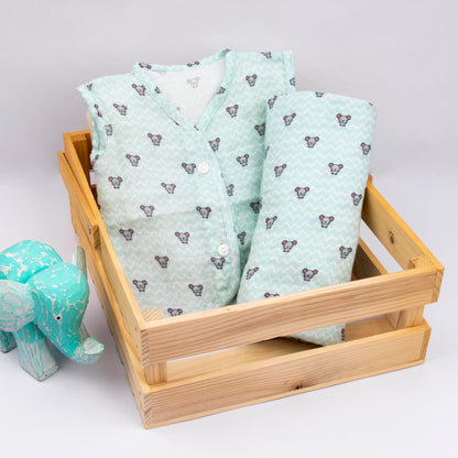 Mouse Bamboo Muslin Jabla & Swaddle Set for New Born