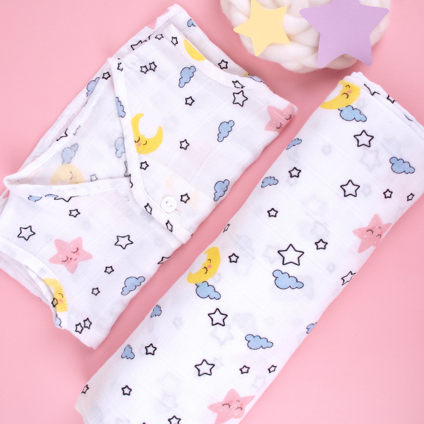 Night Sky Bamboo Muslin Jabla & Swaddle Set for New Born